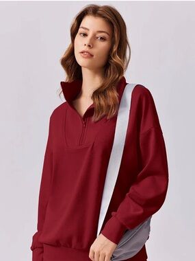 Pinspark Half-Zip Women's Sweater Pullover - Burgundy